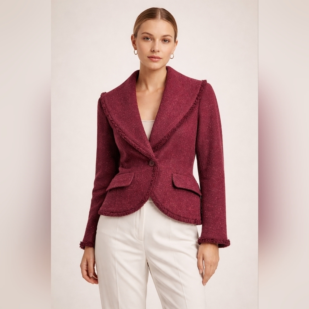 Sz 44 EU Italian Designer Erreuno Vintage Wool French Style Bouclé Blazer